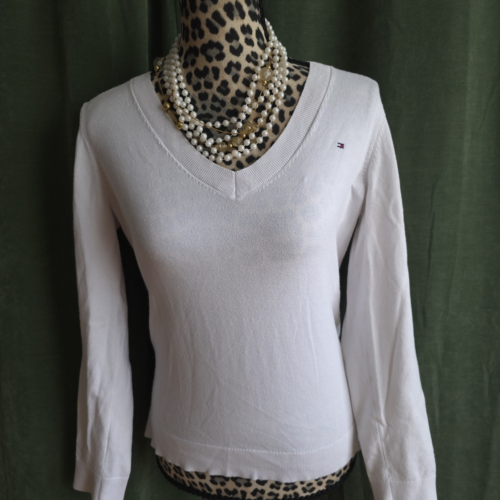 Tommy Hilfiger Cream V-Neck Long Sleeve Top